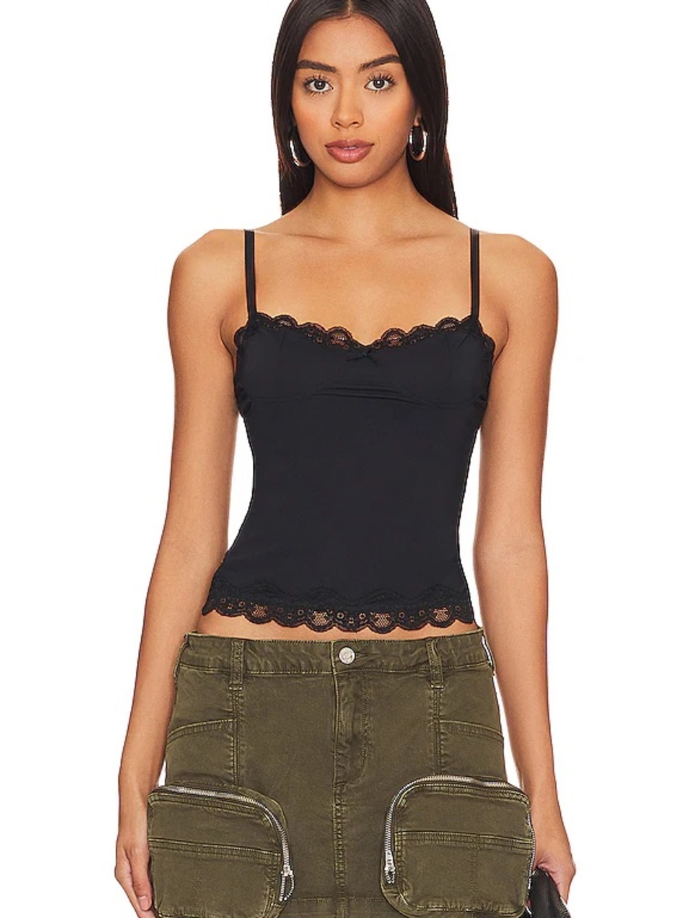 Lioness Black Lace-Trim Cami Top